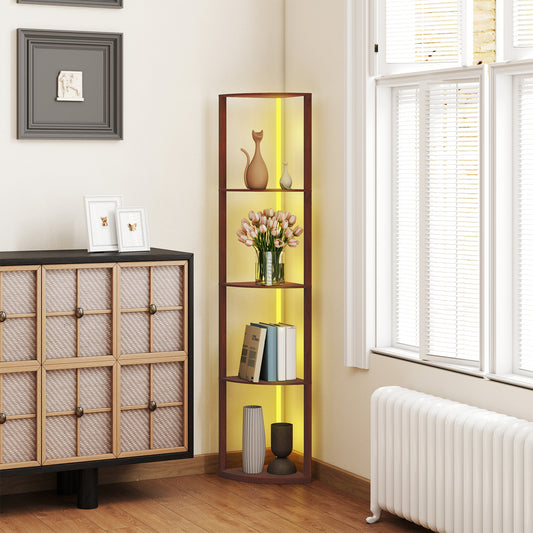 RGB Standing Lamp with Shelves, 4-Tier LED Floor Lamp with Multiple Lighting Modes, Brown