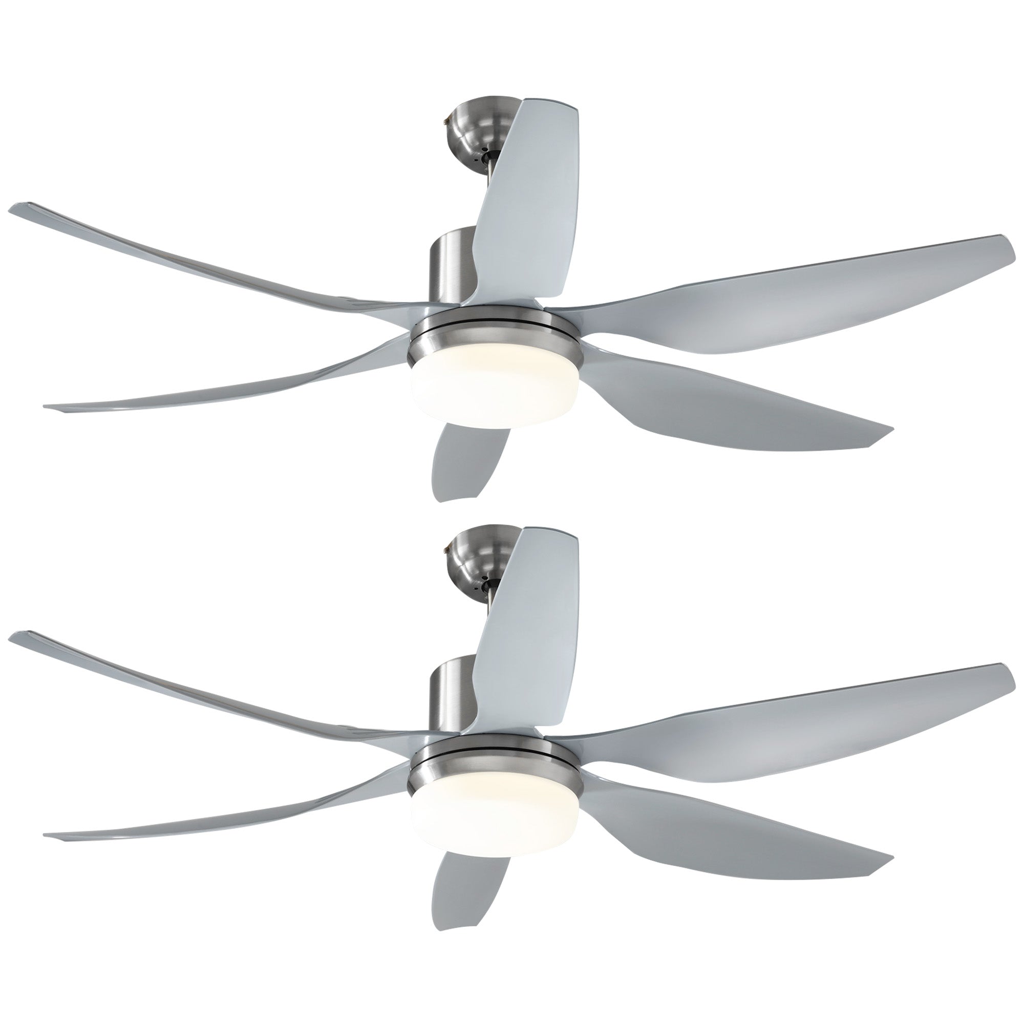 Set of 2 Reversible Ceiling Fan with Light, 6 Blades Indoor Modern Mount LED Lighting Fan with Remote Controller, for Bedroom, Living Room, Silver