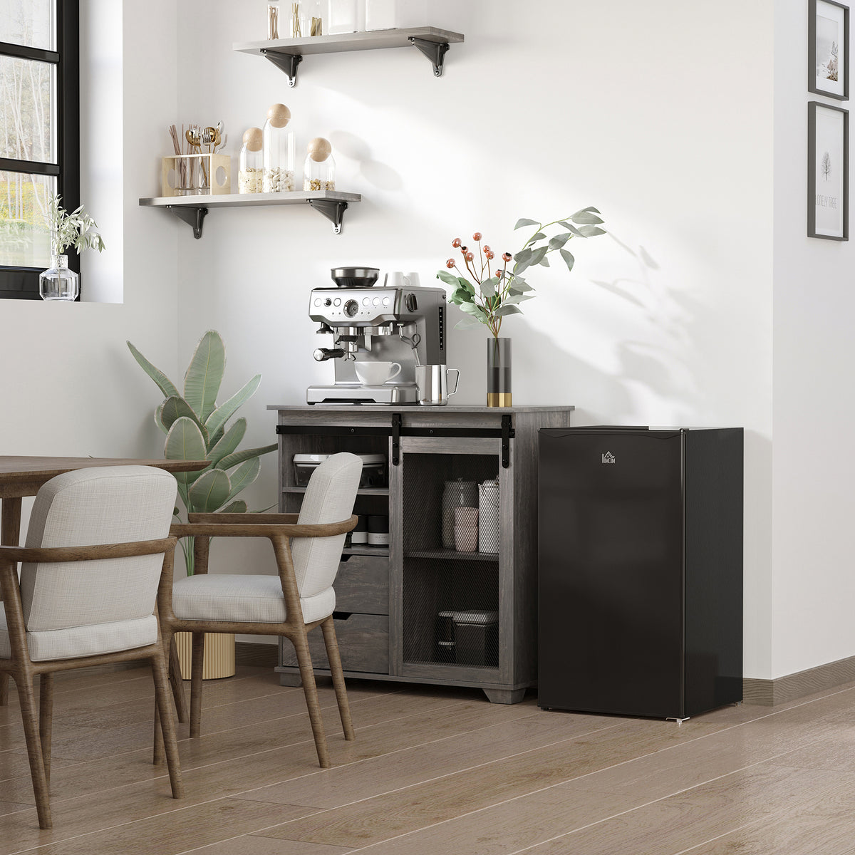 Under Counter Fridge, 91L Small Fridge with Chiller Box, Removable Shelf, Reversible Door, Adjustable Legs, Mini Refrigerator, Black