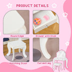 HOMCOM Kids Vanity Table and Chair Set with Tri-Folding Mirror and Stool, Makeup Dressing Table with Drawer, White