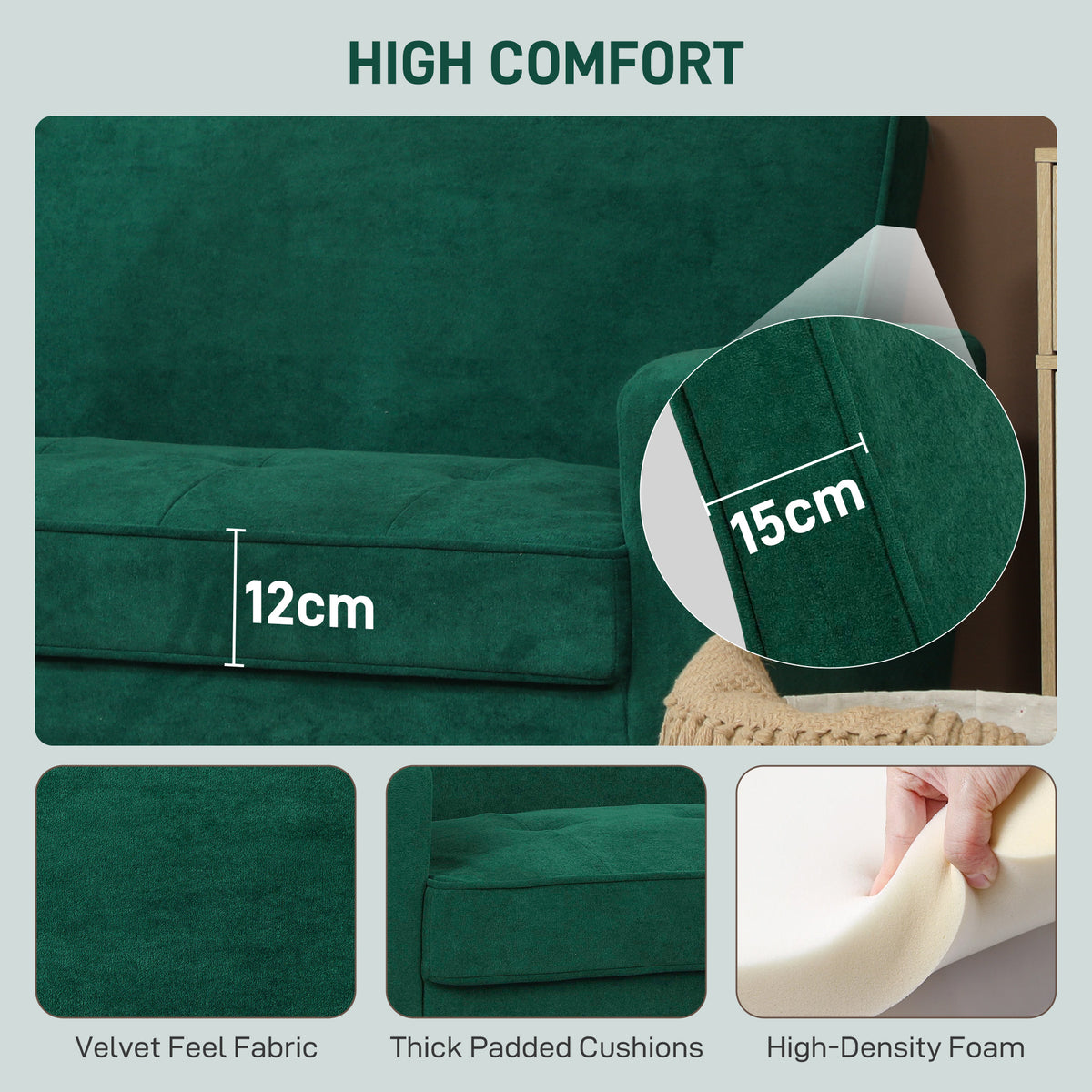 Two-Seater Velvet-Feel Sofa - Green
