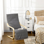 HOMCOM Wooden Armchair, Upholstered Linen Lounge Chair with Adjustable Footrest & Removable Cushion, Poang Chair for Living Room, Dark Grey