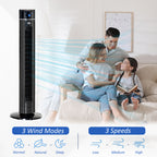 Anion Tower Fan for Bedroom, 42 inch, 6 m/s Powerful Velocity, Standing Floor Fan with 60° Oscillating, 3 Modes, 3 Speeds, 8 Hour Timer, LED Display, Remote Control, Black