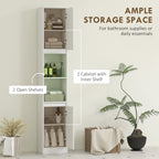 HOMCOM Narrow Bathroom Cabinet, Slim Bathroom Storage Unit with Open Compartment, Freestanding Storage Cupboard with Adjustable Shelves for Small Spaces, 30 x 24 x 170 cm, White