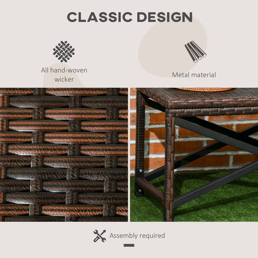 Outsunny PE Rattan Garden Side Table, Outdoor Coffee Table with X-Shape Frame, Mixed Brown