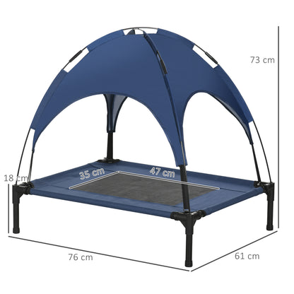 PawHut Outdoor Dog Bed with Removable Canopy, Portable Raised Dog Bed for Camping, Garden & Beach, Water-Resistant UV-Protection Mesh Pet Cot Sun Lounger, for Medium Pets, 76 x 61 x 73 cm, Dark Blue