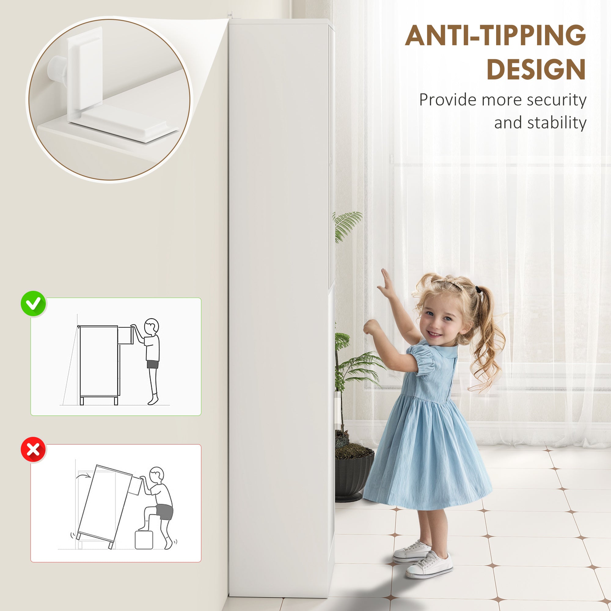 kleankin Tall Bathroom Cabinet with Mirror and Adjustable Shelf - White