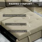 HOMCOM Loveseat Sofa Bed, Convertible Bed Settee with 2 Pillows, Side Pockets, Light Brown