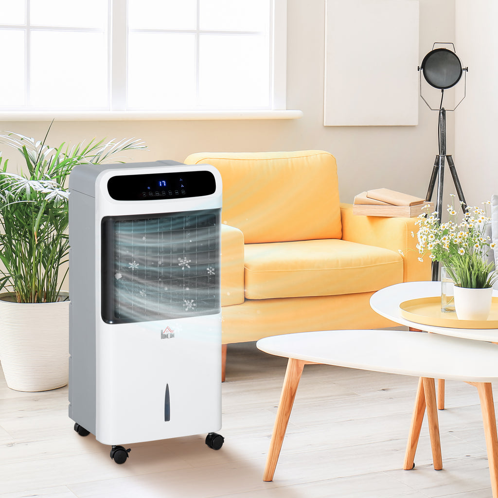 Mobile Air Cooler, 12L Tank Evaporative Ice Cooling Fan Water Conditioner Humidifier Unit with 3 Modes, 3 Speed, Remote, Timer, Oscillating for Home Bedroom