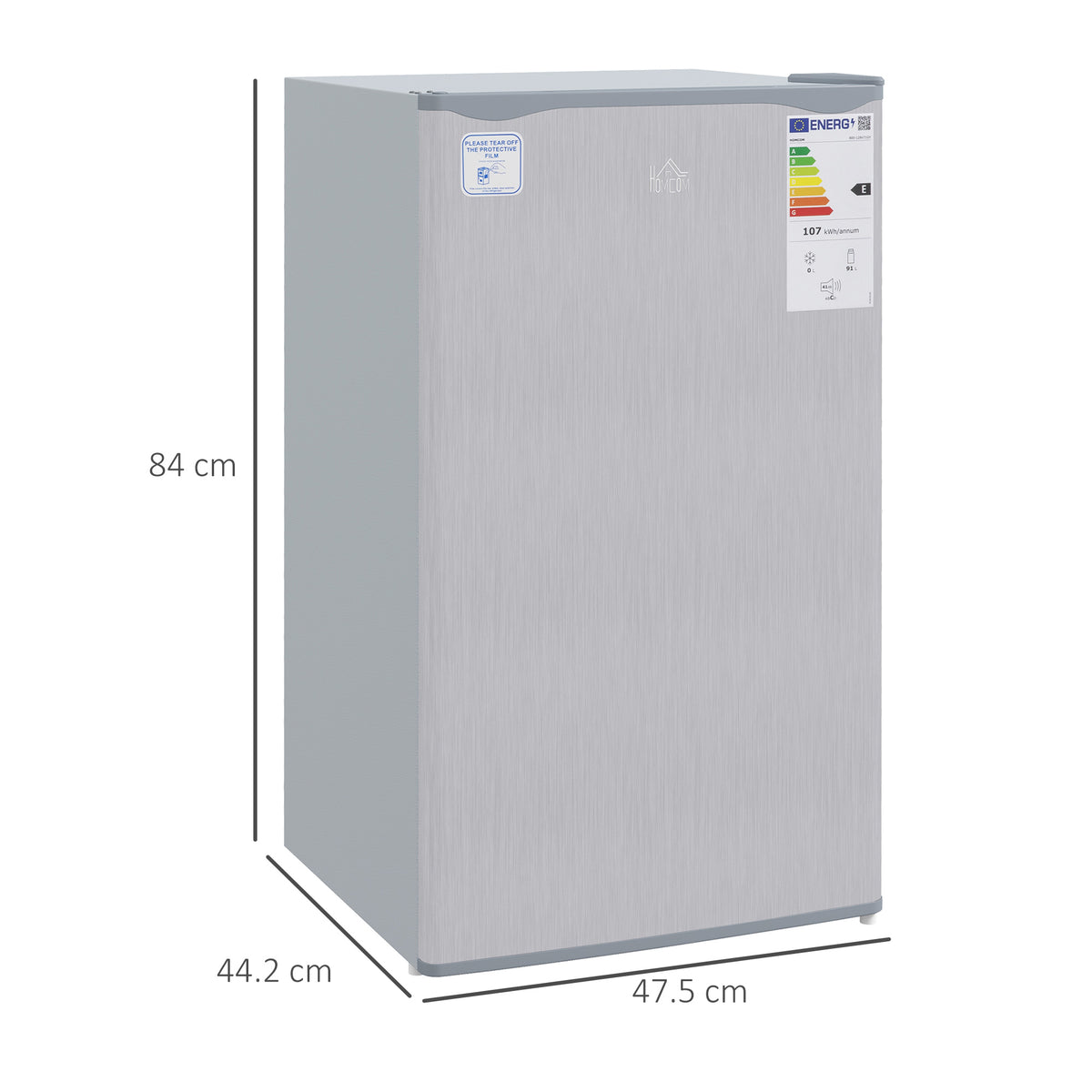 91 Litre Freestanding Under Counter Fridge Freezer, Small Fridge with Chiller Box, Adjustable Thermostat, 47.5cm Wide, Grey