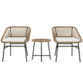 Outsunny 3 Pieces Rattan Bistro Set, Wicker Small Garden Table and Chairs Set with Cushions and Glass Top Coffee Table, Bistro Garden Furniture Set for Outdoor, Patio, Balcony, Natural