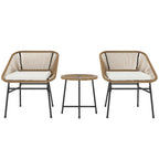 Outsunny 3 Pieces Rattan Bistro Set, Wicker Small Garden Table and Chairs Set with Cushions and Glass Top Coffee Table, Bistro Garden Furniture Set for Outdoor, Patio, Balcony, Natural