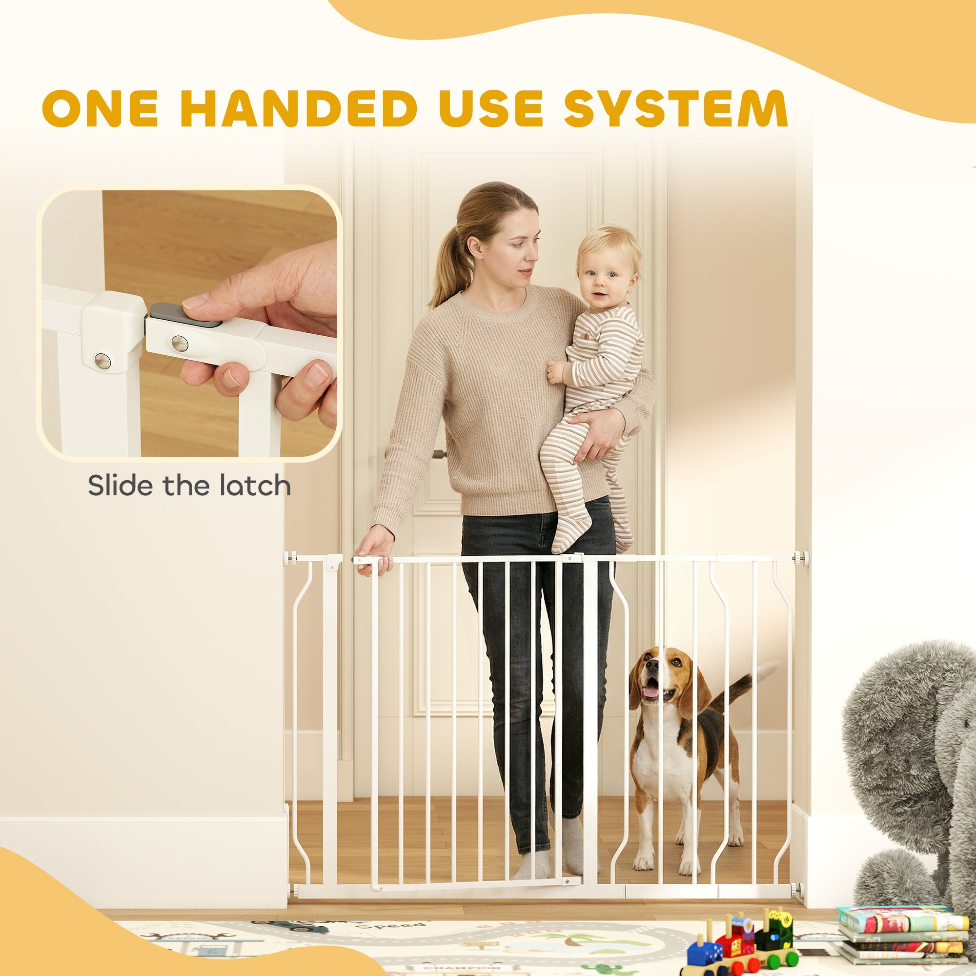 PawHut Wide Dog Safety Gate, with Door Pressure, for Doorways, Hallways, Staircases - White