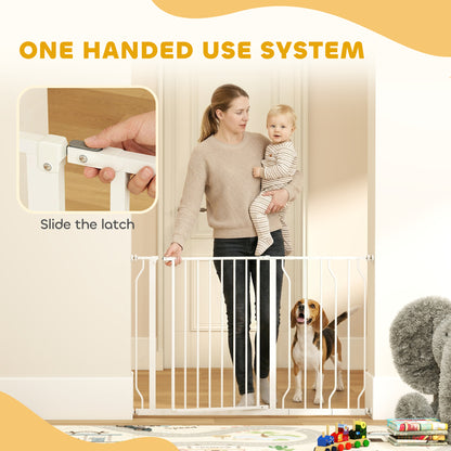 PawHut Wide Dog Safety Gate, with Door Pressure, for Doorways, Hallways, Staircases - White