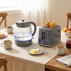 Kettle and Toaster Set, 1.7L 3000W Rapid Kettle with Limescale Filter, 2 Slice Toaster with 7 Browning Controls, Grey