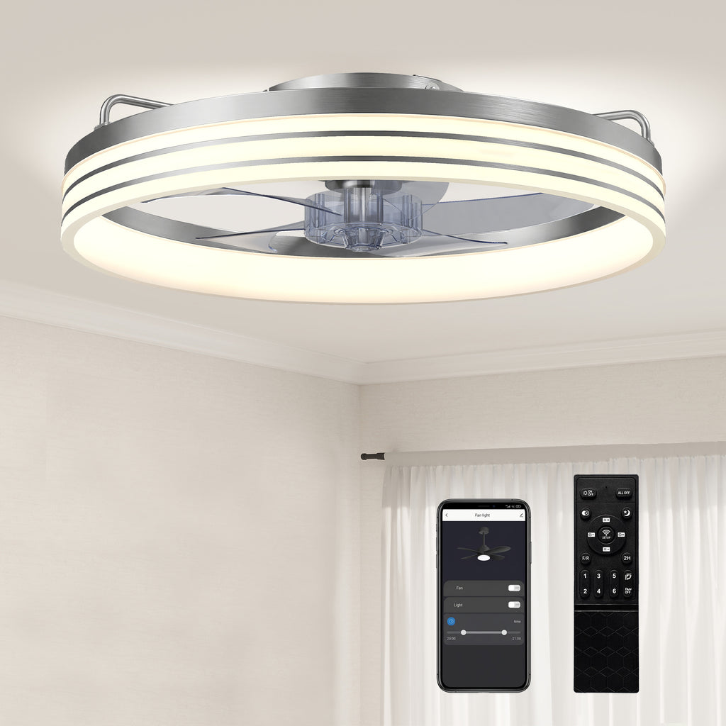 Ceiling Fans with Lights and Remote & App Control, 50cm LED Ceiling Fan Light with 3 Colour Temperatures, 6 Speed, Silver