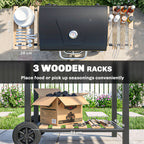 Outsunny Charcoal BBQ Grill with Height Adjustable Charcoal Pan, Barbecue Smoker with Warming Rack, 3 Shelves, Temperature Gauge, Wheels, Bottle Opener for Outdoor Cooking Garden Party