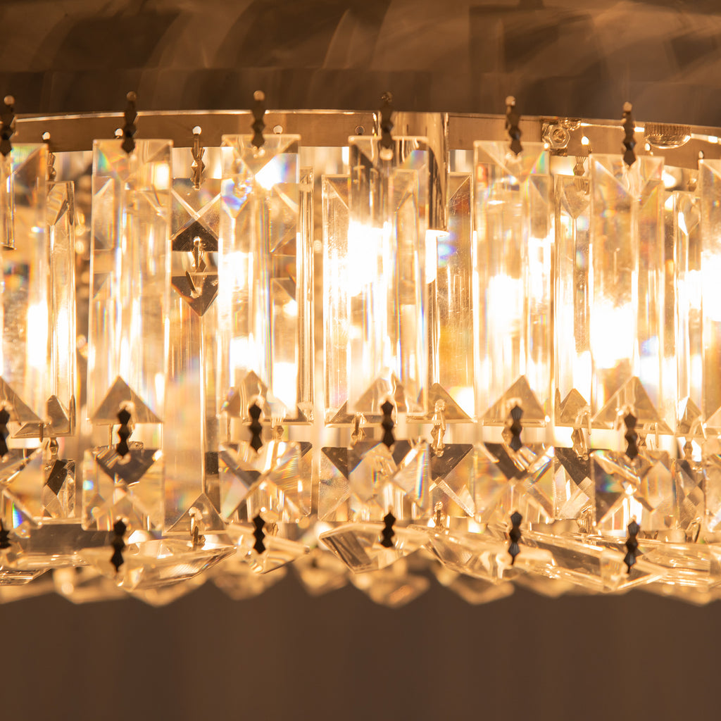 Crystal Ceiling Lights Set of 2, Modern Flush Chandeliers with Stainless Steel Base, Pendant Lights for Living Room Bedroom Dining Room, Silver Tone