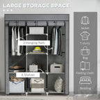 Fabric Wardrobe, with Rails and Shelves - Dark Grey
