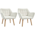 Set of 2 Accent Chair, Arm Chair with Slanted Back, Thick Padding and Rubber Wooden Legs for Living Room, Cream White