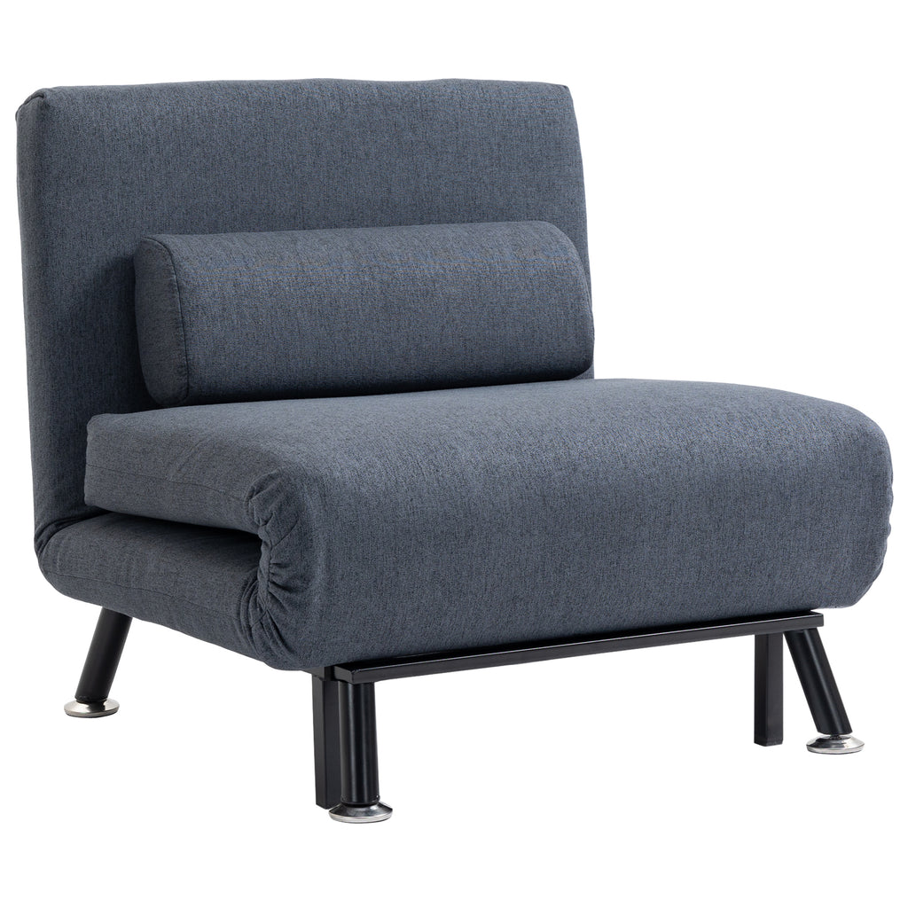 HOMCOM Single Sofa Chair Bed, Linen Fabric 3-in-1 Convertible Sleeper Chair with 5-Position Adjustable Backrest, 75cm Wide Seat, Pillow for Living Room, Bedroom, Black