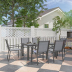Outsunny Seven-Piece Garden Dining Set, with Plastic Wood-Top Table - Grey