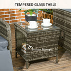 Outsunny 3 Pieces Rattan Bistro Set Balcony Furniture with Cushions, Storage Function - Dark Grey