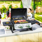 Outsunny Two-Burner Compact Gas Grill with 2 Folding Side Shelves - Black
