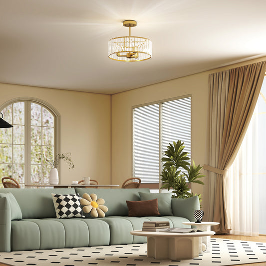 Crystal Ceiling Light Fixture, Semi Flush Mount Modern Crystal Chandelier Ceiling Light for Living Room, Bedroom, Hallway, Dining Room, E14 Base 3-Lights, Bulbs Not Included, Gold Tone