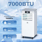 7000 BTU Air Conditioning Unit, 3-in-1 Portable Air Conditioner, Dehumidifier, Cooling Fan with Remote Control, LED Display, 2 Speeds, 24H Timer, Window Venting Kit, 15m²