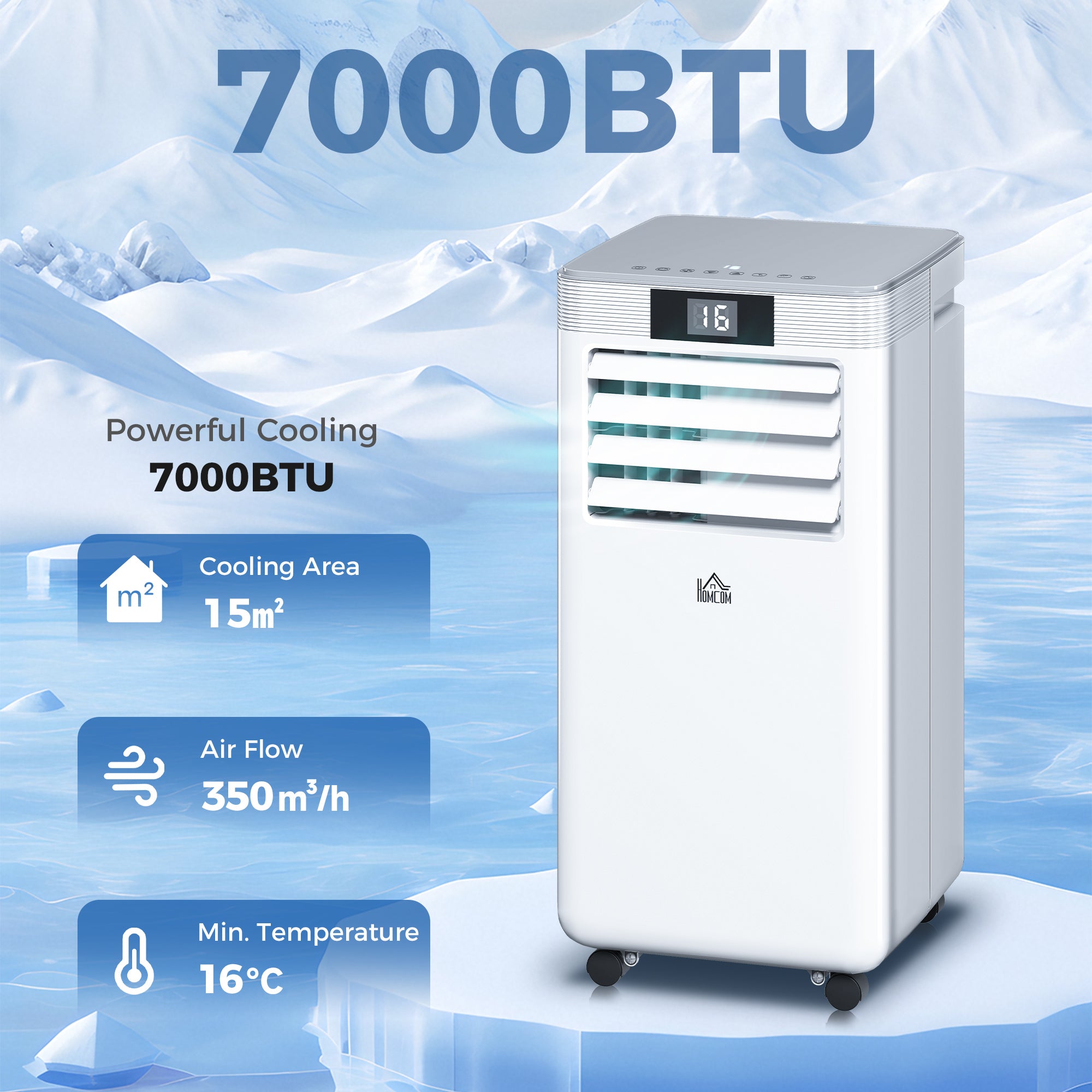 7000 BTU Air Conditioning Unit, 3-in-1 Portable Air Conditioner, Dehumidifier, Cooling Fan with Remote Control, LED Display, 2 Speeds, 24H Timer, Window Venting Kit, 15m²