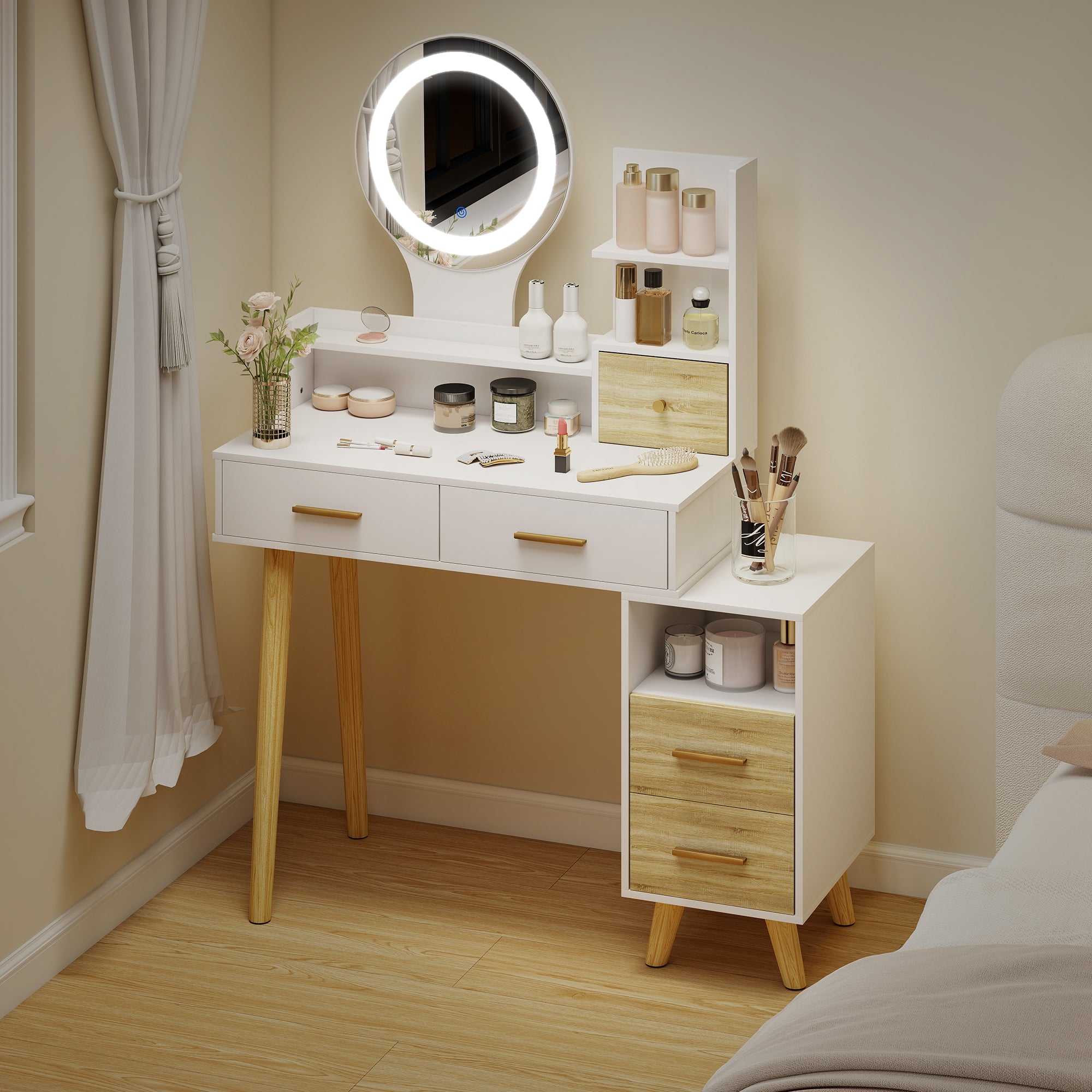 HOMCOM Elegant Dressing Table, with Storage - White
