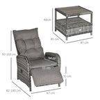 Outsunny 2 Seater Patio Wicker No installation Chaise Lounge Sofa Set with Fabric Cushion, Grey