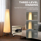 Dimmable Tripod Floor Lamp with Foot Switch, Nordic Standing Lamp with Fabric Shade, 153cm, White and Grey