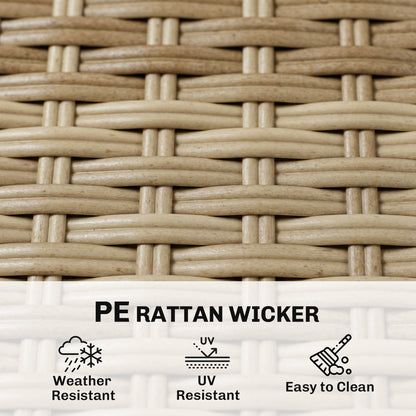 Outsunny 4 Seater Rattan Dining Set with Parasol, 6 Piece Garden Table and Stackable Chairs with Tempered Glass Tabletop