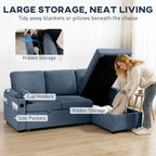 HOMCOM Corner Sofa Bed, L Shaped Sleeper Sectional Sofa with Reversible Storage Chaise, Blue