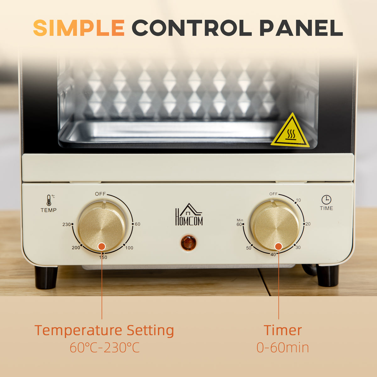 Mini Oven, 15 Litres Electric Oven and Grill with 60-230? Adjustable Temperature, 60 Minute Timer, Include Baking Tray, Wire Rack and Crumb Tray, 1000W, Cream White