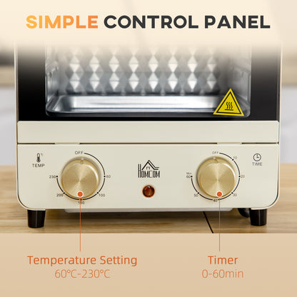 Mini Oven, 15 Litres Electric Oven and Grill with 60-230? Adjustable Temperature, 60 Minute Timer, Include Baking Tray, Wire Rack and Crumb Tray, 1000W, Cream White