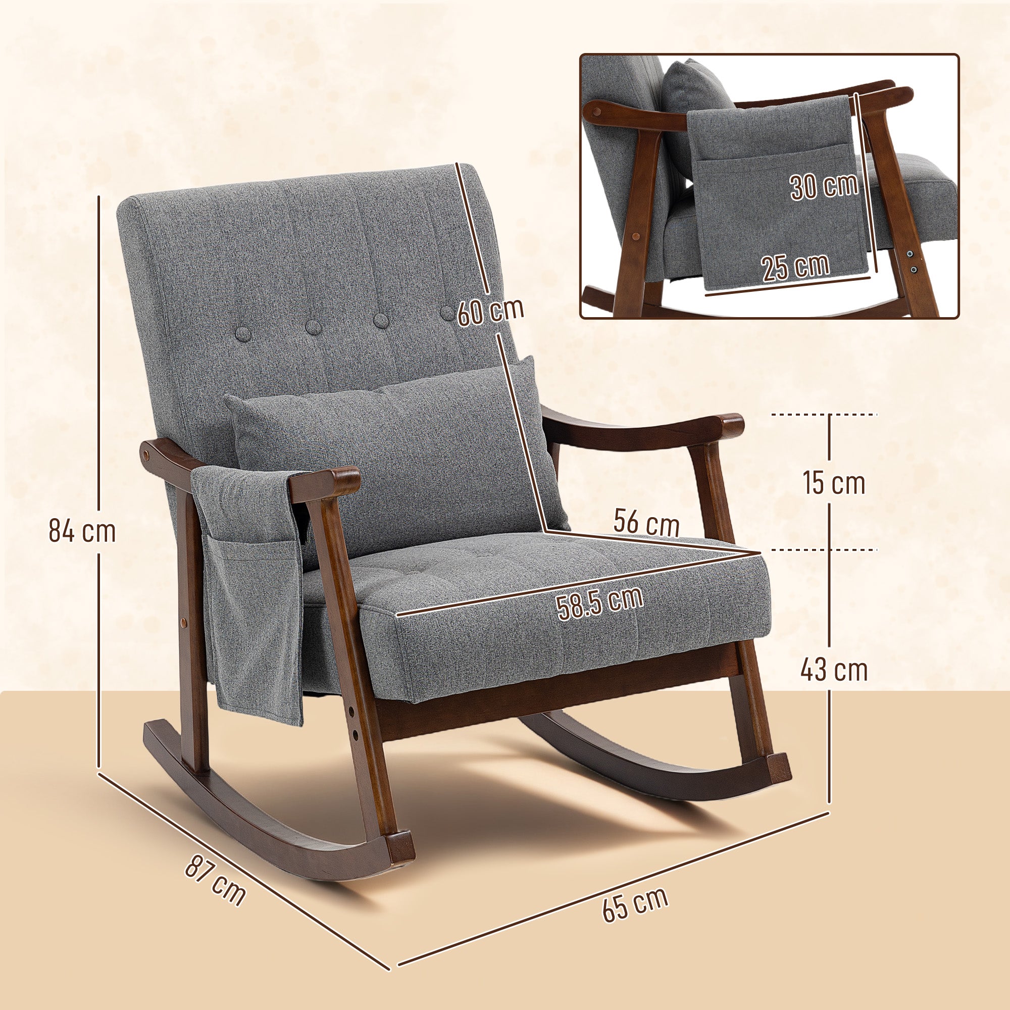 HOMCOM Wood Frame Rocking Accent Chair - Grey