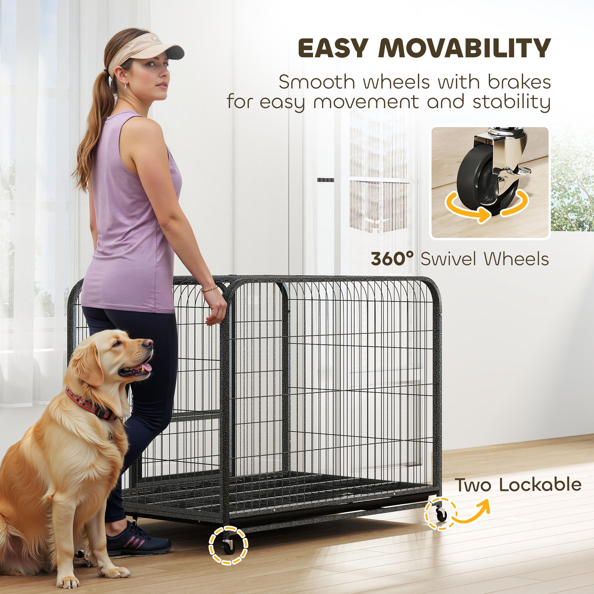 PawHut Heavy Duty Dog Crate,109 x 72 x 85 cm, Large Dog Cage for Small to Large Breeds