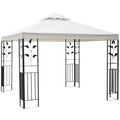 Outsunny 3 x 3m Outdoor Steel Gazebo with 2 Tier Roof, Garden Gazebo Patio Canopy Marquee Shelter with Decorative Steel Frame - Cream