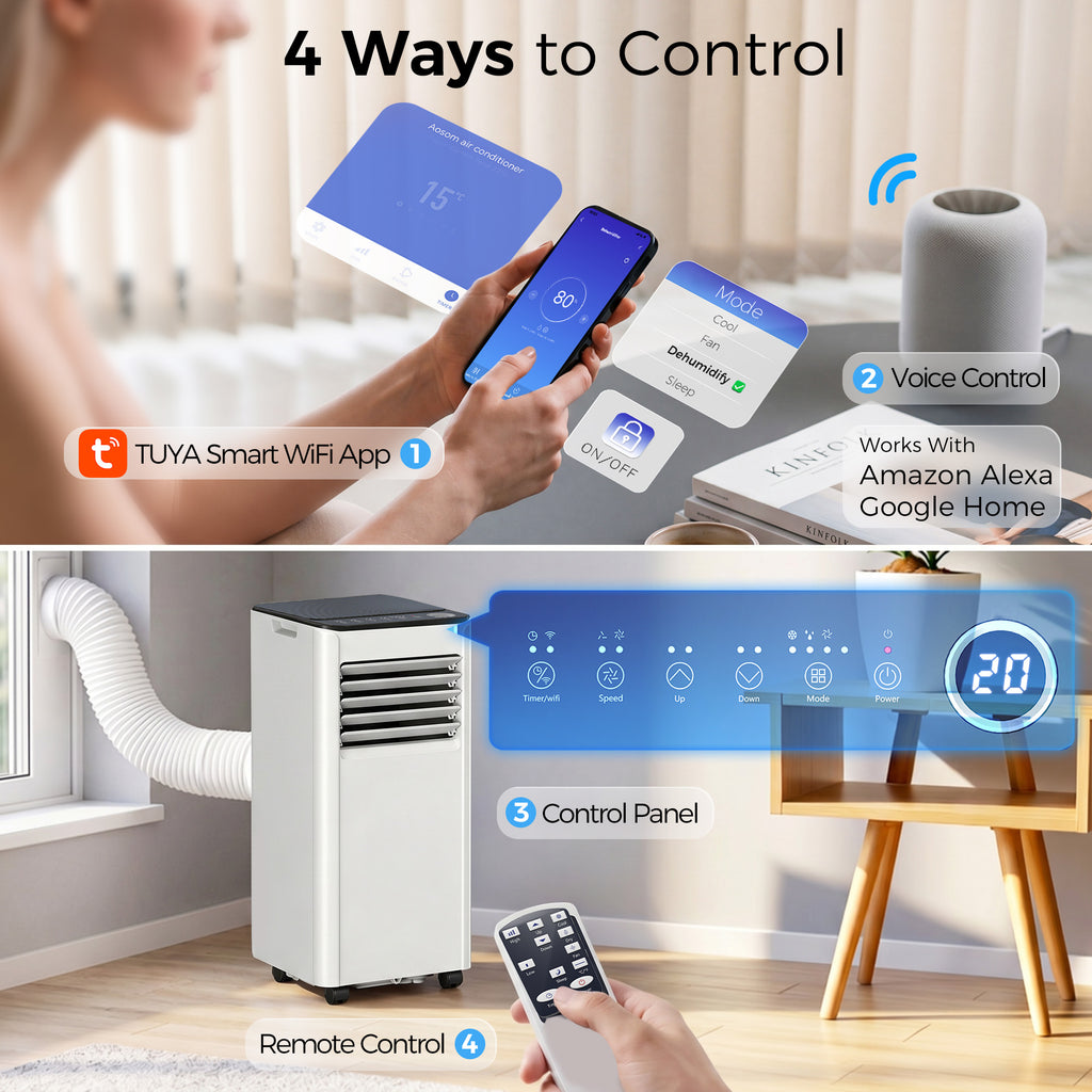 Portable Air Conditioner 5000 BTU, 4-in-1 AC Unit with Cool, Dehumidifier, Fan, Sleep Mode, WiFi Voice Remote Control