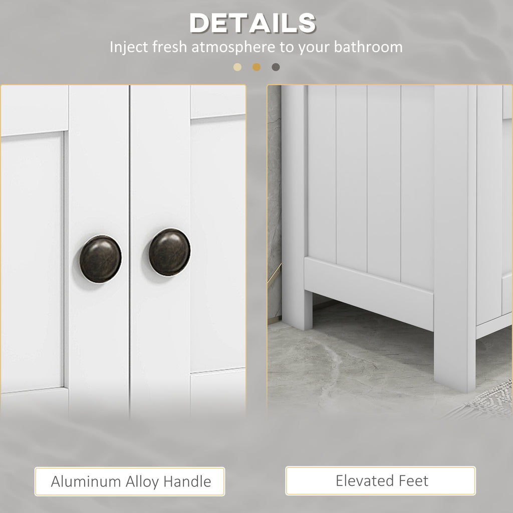 kleankin Pedestal Under Sink Cabinet with Double Doors, Modern Bathroom Vanity Storage Unit with Shelves, White