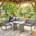 Outsunny 6 Seater Rattan Garden Furniture Set with 3 Loveseats, Table, Patio Rattan Furniture Corner Sofa Set, Grey