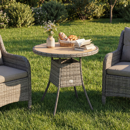 Outsunny 70 cm Wood-Effect Rattan Garden Table - Natural Wood Finish