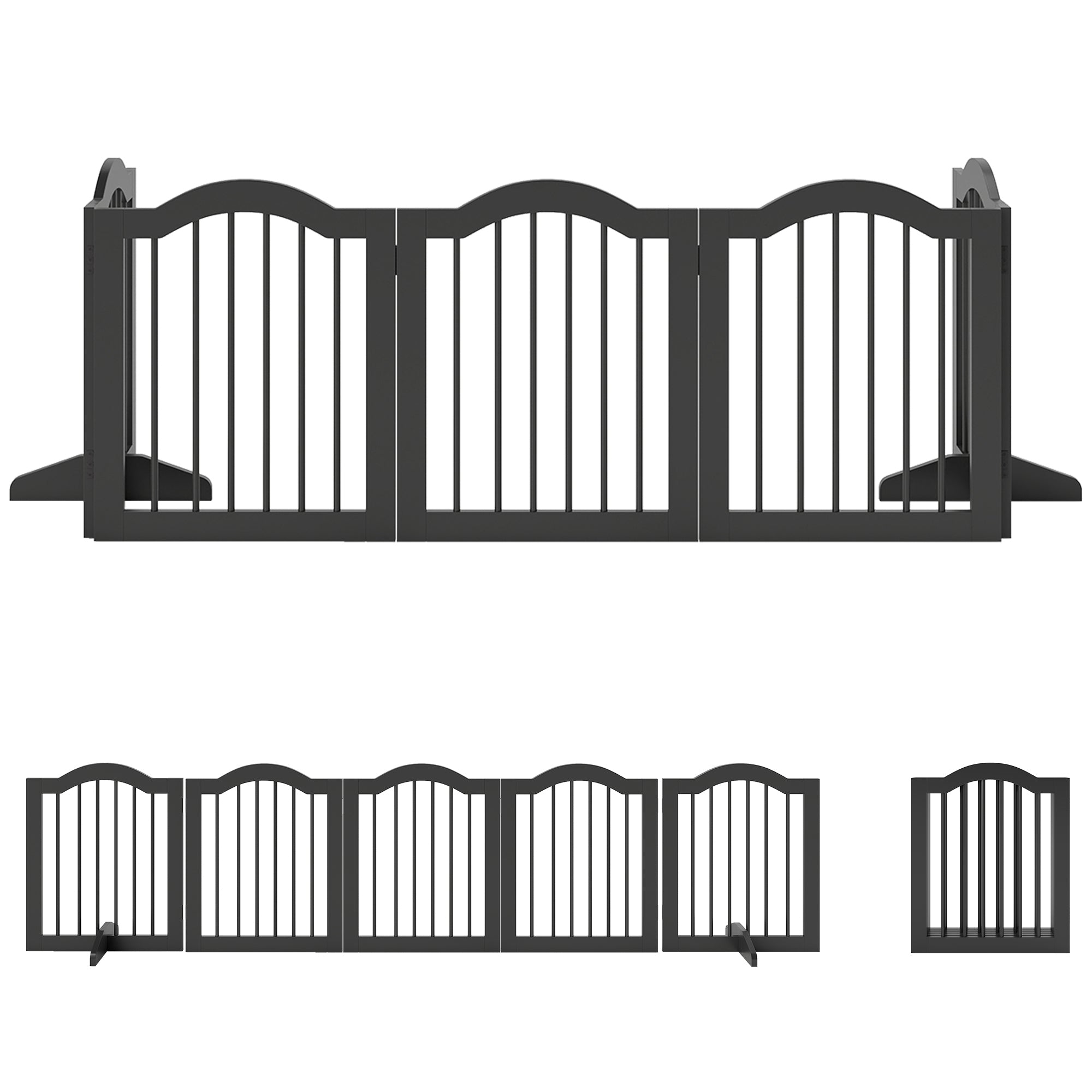 PawHut Wooden Foldable Dog Gate Panel Pet Fence Freestanding Safety Barrier for the House, Doorway, Stairs (Black)