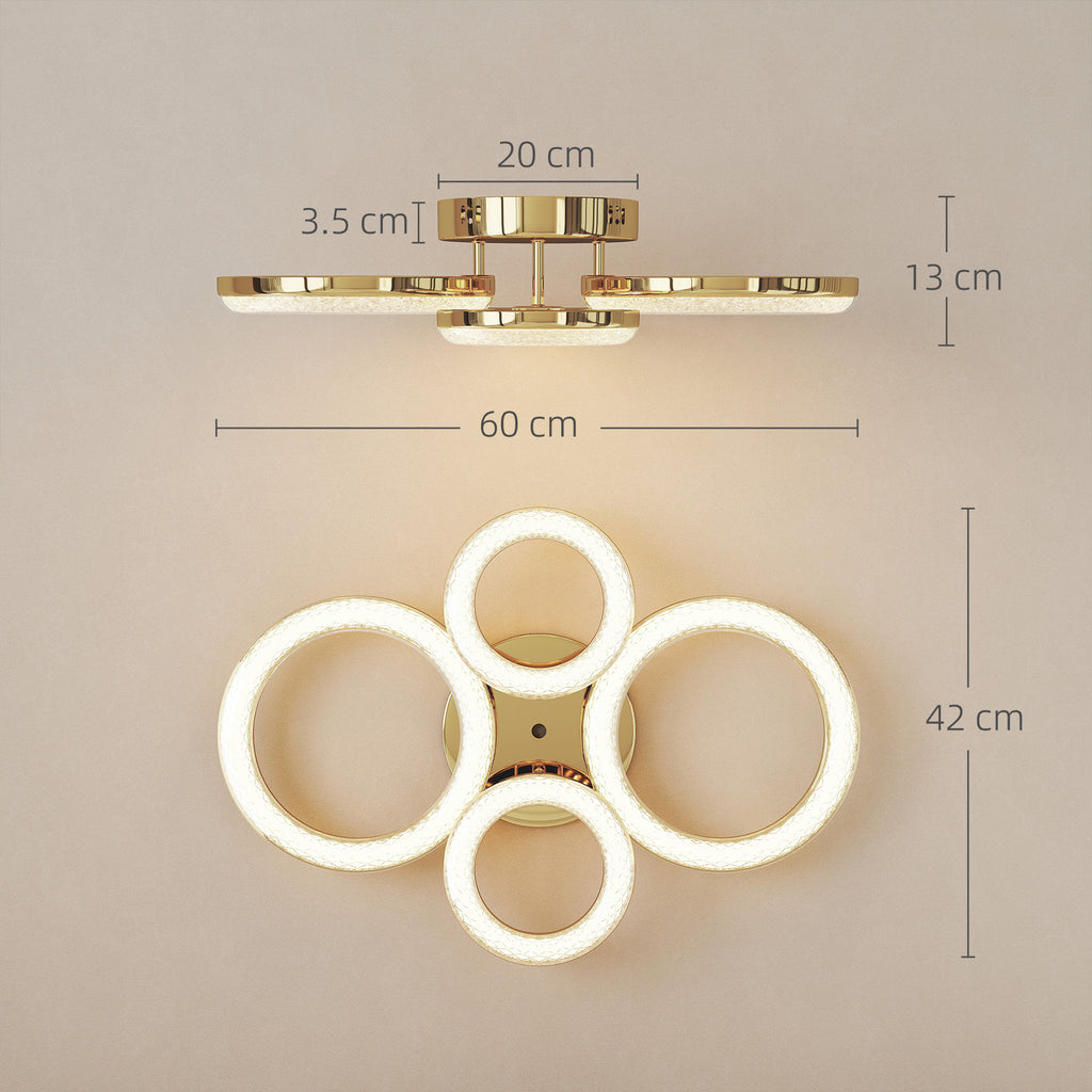 4-Ring LED Ceiling Light, Flush Mount Ceiling Light with 3 Colour Temperatures, Gold Tone
