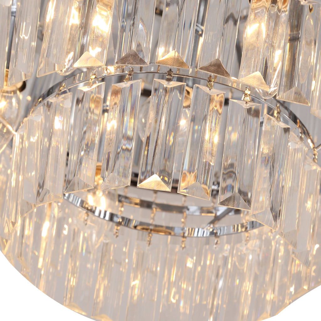 Set of 2 Modern Crystal Ceiling Lights, Chandeliers, Pendant Lamps w/ 7 Lights, E14 Fittings for Living Room, Bedroom, Silver