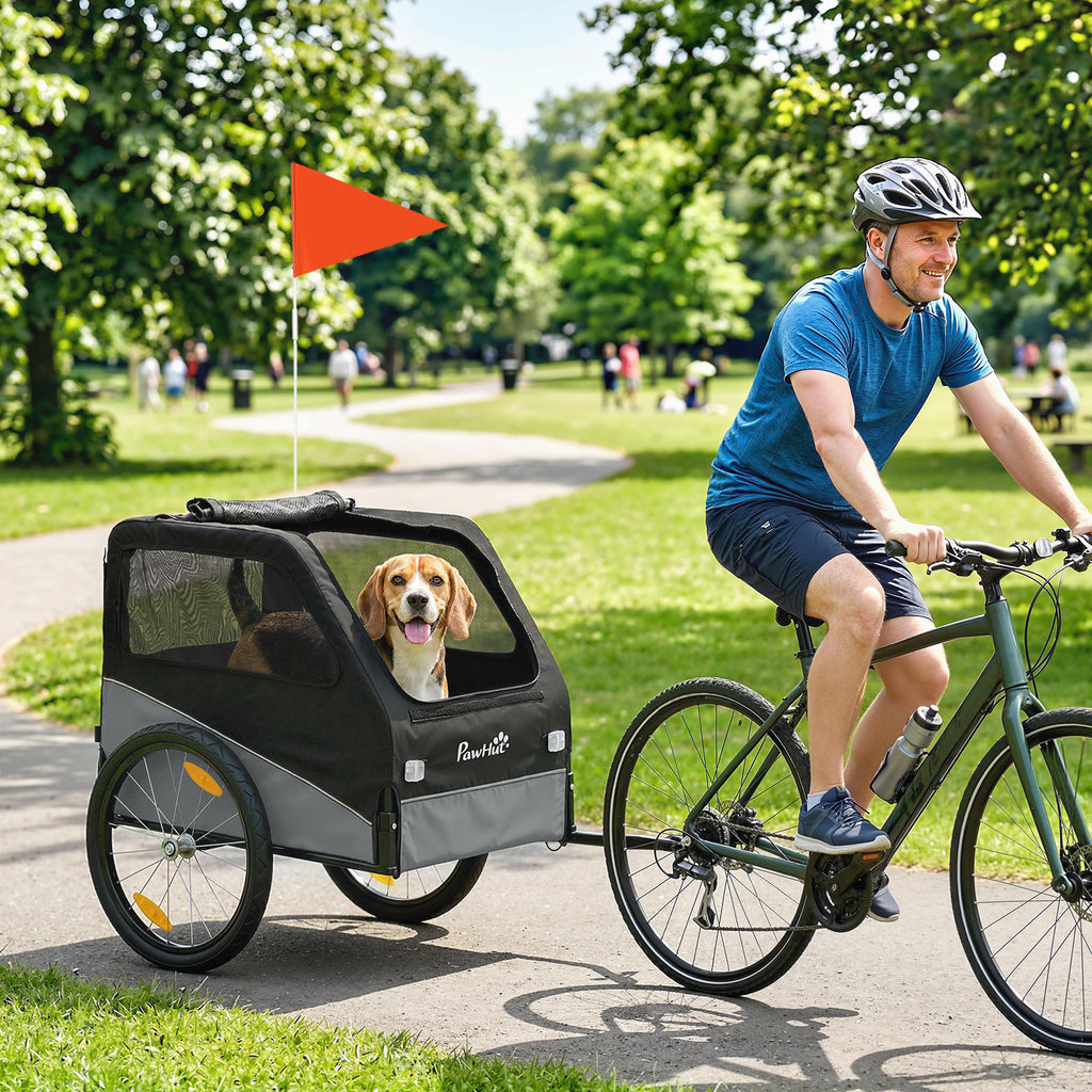 PawHut Dog Bike Trailer, Dog Cart Bicycle Carrier for Small and Medium Pets with 20" Inflatable Rubber Wheels, Grey