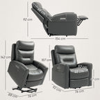 HOMCOM Power Lift Recliner Chair for Elderly, Overstuffed Faux Leather Riser and Reclining Chair with USB A+C Ports, Recliner Armchair for Living Room, Charcoal Grey